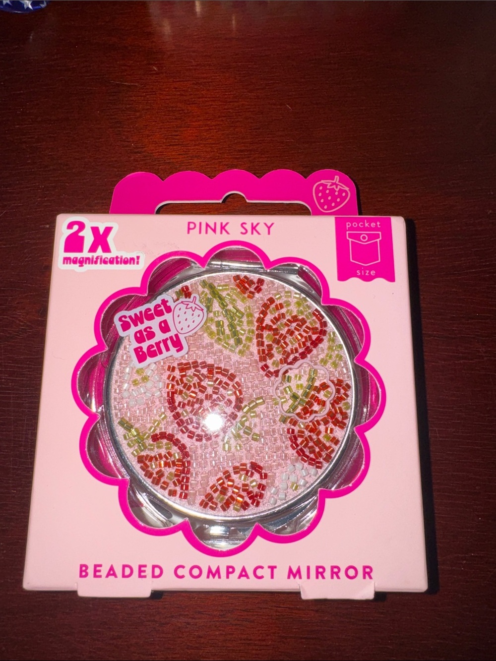 Pink Sky "Sweet as a Berry" Beaded Compact Mirror - Pink